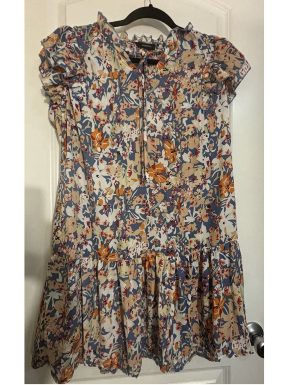 NWT Dokotoo Floral Mini Dress Womens Medium Blue Ruffle Sleeve Boho Cottagecore‎
